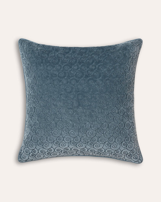 Remolino Embroidered Velvet Cushion - Blue